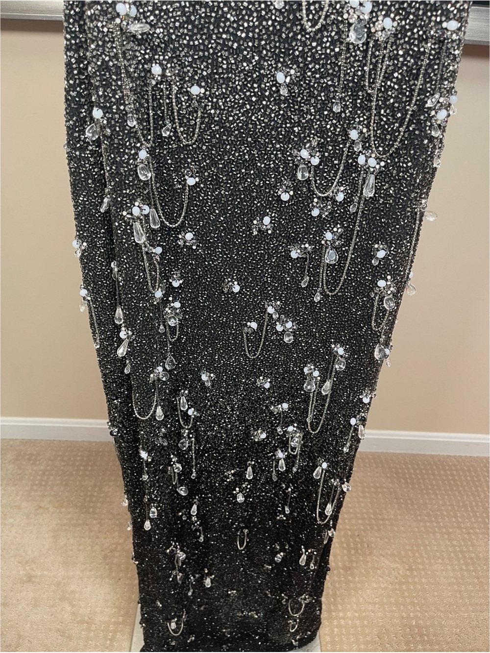 CLIO PEPPIATT Diamond Crystal Bead Embellished Fringe Black Maxi Dress Size S - Picture 8 of 11